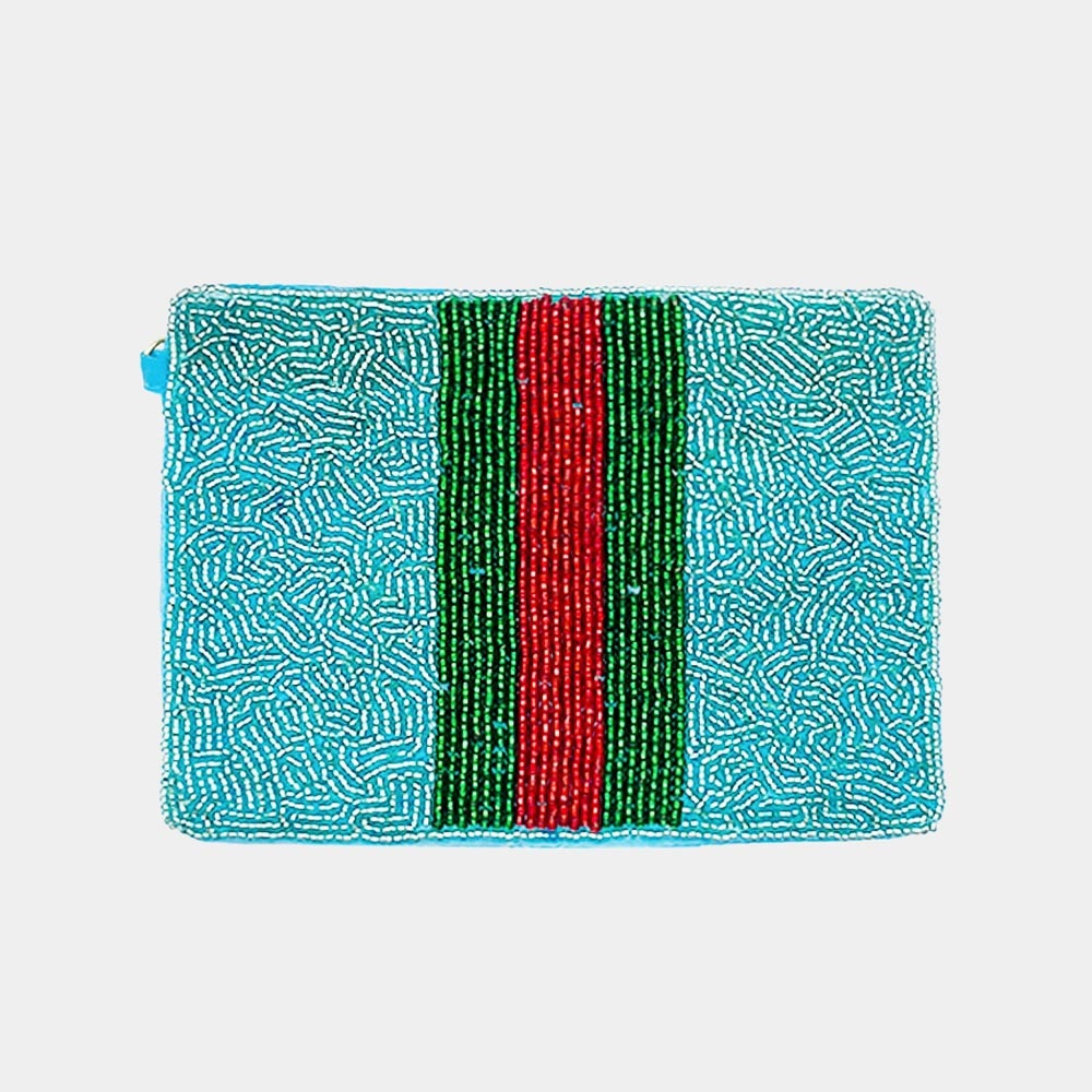Color block seed beaded pouch
